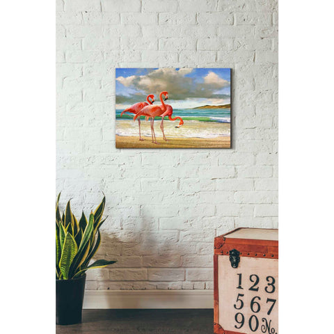 Image of 'Beach Scene Flamingos' by Chris Vest, Giclee Canvas Wall Art