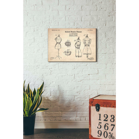 Image of 'Dress Form Blueprint Patent Parchment' Canvas Wall Art,26 x 18