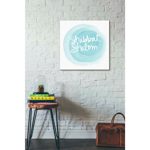 Image of 'Shabbat Shalom Blue' by Linda Woods, Canvas Wall Art,26 x 26