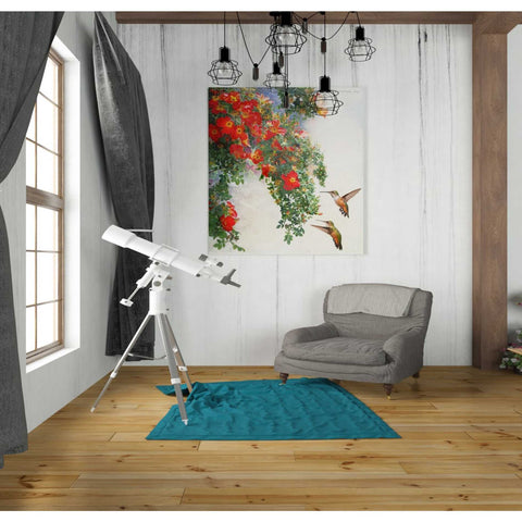 Image of 'Hanging Red Roses and Hummers' by Chris Vest, Giclee Canvas Wall Art