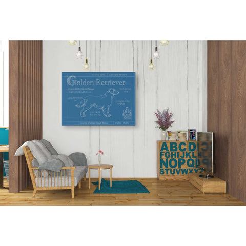 Image of 'Blueprint Golden Retriever' by Ethan Harper Canvas Wall Art,34 x 26