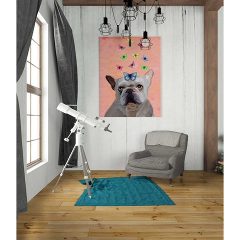 Image of 'White French Bulldog and Butterflies' by Fab Funky Giclee Canvas Wall Art