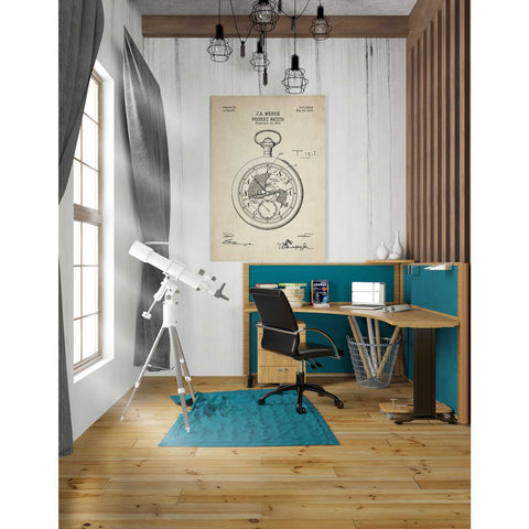 Image of 'Pocket Watch Blueprint Patent Parchment' Canvas Wall Art,26 x 40