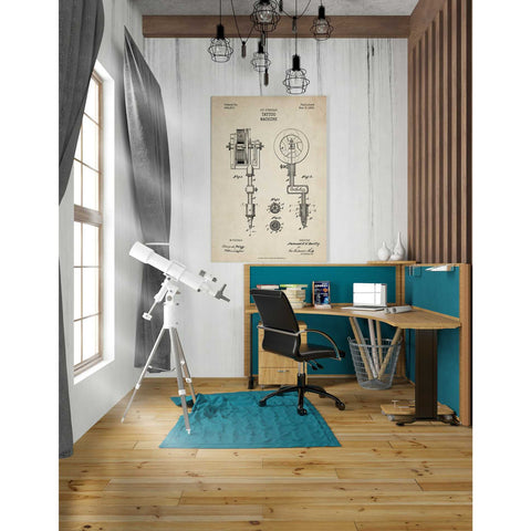 Image of 'Tattoo Machine Blueprint Patent Parchment' Canvas Wall Art,26 x 40