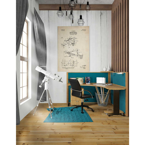 Image of 'Basketball Hoop and Backboard Blueprint Patent Parchment' Canvas Wall Art,26 x 40