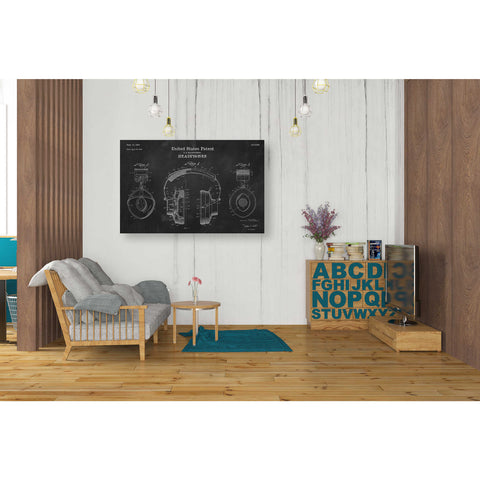 Image of 'Headphones Blueprint Patent Chalkboard' Canvas Wall Art,40 x 26