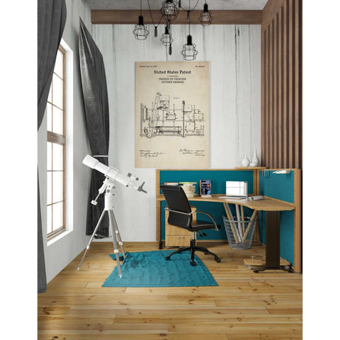 Image of 'Kitchen Garbage Blueprint Patent Parchment' Canvas Wall Art,26 x 40