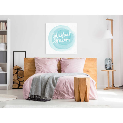 Image of 'Shabbat Shalom Blue' by Linda Woods, Canvas Wall Art,37 x 37