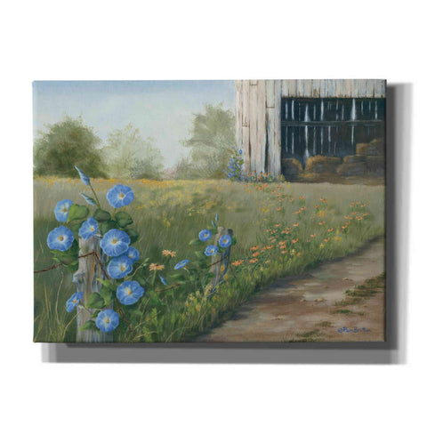 Image of 'Morning Glories & Hay Barn' by Pam Britton, Canvas Wall Art