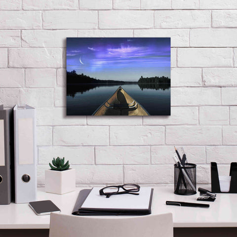 Image of 'Canoeing Under The Northern Lights' by Epic Portfolio, Giclee Canvas Wall Art,16x12