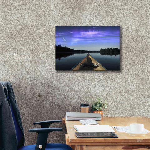 Image of 'Canoeing Under The Northern Lights' by Epic Portfolio, Giclee Canvas Wall Art,26x18