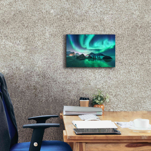Image of 'Green Aurora Borealis And People' by Epic Portfolio, Giclee Canvas Wall Art,18x12