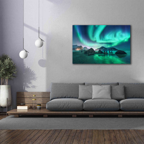 Image of 'Green Aurora Borealis And People' by Epic Portfolio, Giclee Canvas Wall Art,60x40