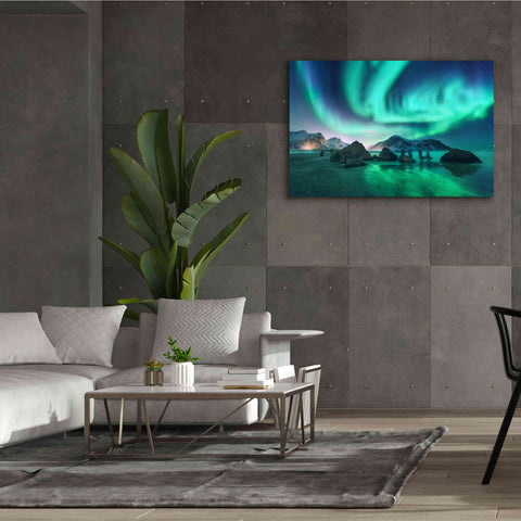 Image of 'Green Aurora Borealis And People' by Epic Portfolio, Giclee Canvas Wall Art,60x40