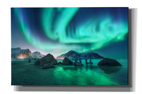 Image of 'Green Aurora Borealis And People' by Epic Portfolio, Giclee Canvas Wall Art