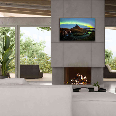 Image of 'Northern Light Aurora Borealis Over Kirkjufell 1' by Epic Portfolio, Giclee Canvas Wall Art,40x26