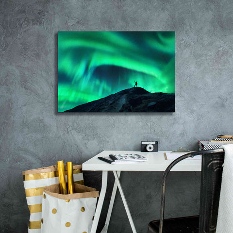 Image of 'Northern Lights And Woman' by Epic Portfolio, Giclee Canvas Wall Art,26x18