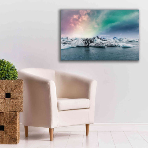 Image of 'Northern Lights Aurora Borealis Over Jokulsarlon' by Epic Portfolio, Giclee Canvas Wall Art,40x26