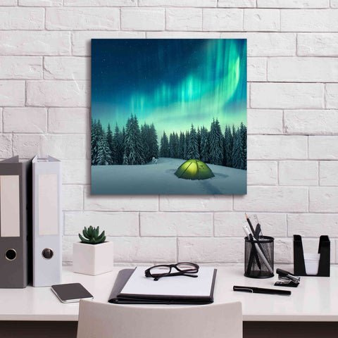 Image of 'Northern Lights In Winter Forest 1' by Epic Portfolio, Giclee Canvas Wall Art,18x18