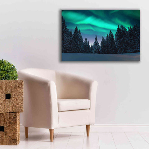 Image of 'Northern Lights In Winter Forest 3' by Epic Portfolio, Giclee Canvas Wall Art,40x26