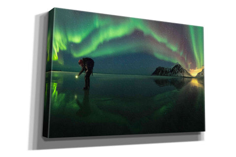 Image of 'Person On Ice During Northern Lights' by Epic Portfolio, Giclee Canvas Wall Art
