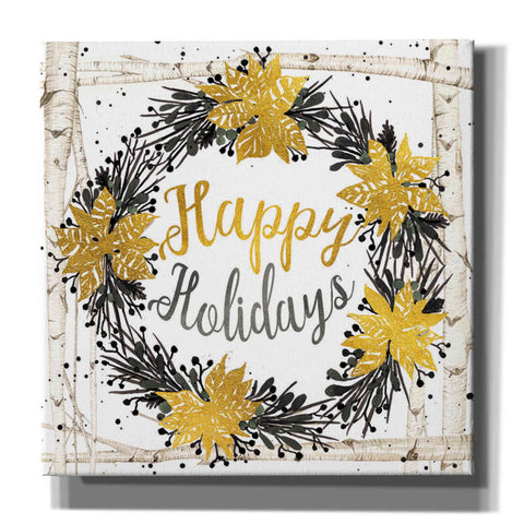 Image of 'Happy Holidays Birch Wreath' by Cindy Jacobs, Canvas Wall Art