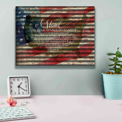 Image of 'I Stand American Flag on Metal' by Cindy Jacobs, Canvas Wall Art,16 x 12