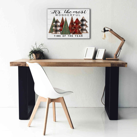 Image of 'It's the Most Wonderful Time Plaid Trees' by Cindy Jacobs, Canvas Wall Art,26 x 18