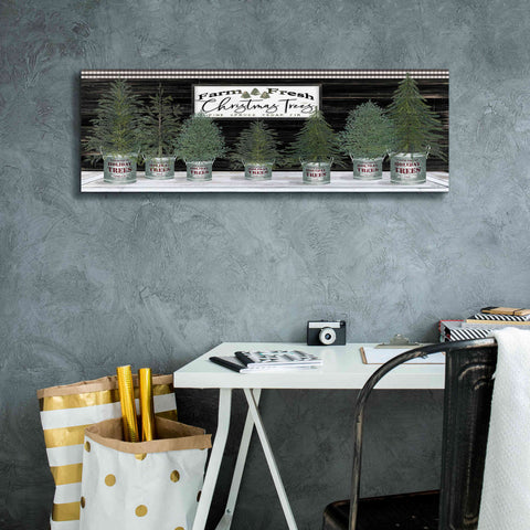Image of 'Galvanized Pots Christmas Trees I' by Cindy Jacobs, Canvas Wall Art,36 x 12