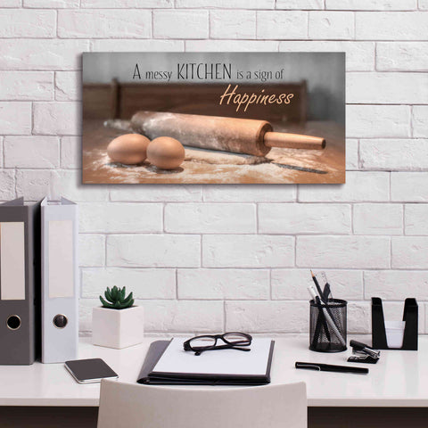 Image of 'A Messy Kitchen is a Sign of Happiness' by Lori Deiter, Canvas Wall Art,24 x 12