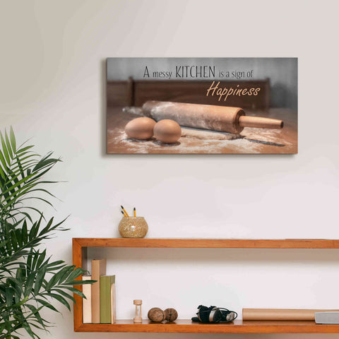 Image of 'A Messy Kitchen is a Sign of Happiness' by Lori Deiter, Canvas Wall Art,24 x 12