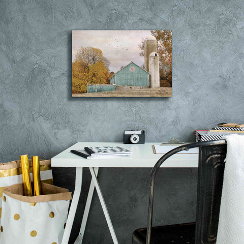 Image of 'Teal Barn and Silo' by Lori Deiter, Canvas Wall Art,18 x 12