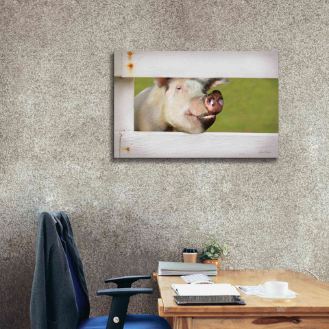 Image of 'Pig at Fence' by Lori Deiter, Canvas Wall Art,40 x 26
