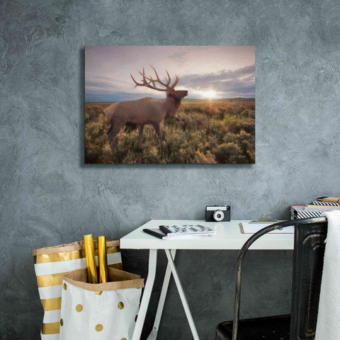 Image of 'Jackson Sunrise with Elk' by Lori Deiter, Canvas Wall Art,26 x 18