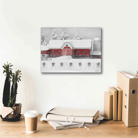 Image of 'Barn with Fence and Bows' by Lori Deiter, Canvas Wall Art,16 x 12