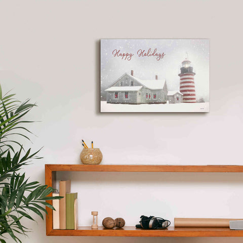 Image of 'Happy Holidays Lighthouse' by Lori Deiter, Canvas Wall Art,18 x 12