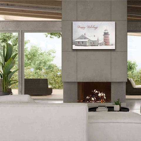 Image of 'Happy Holidays Lighthouse' by Lori Deiter, Canvas Wall Art,40 x 26
