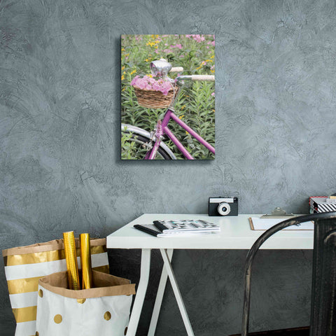 Image of 'Pink Garden Bike' by Lori Deiter, Canvas Wall Art,12 x 16
