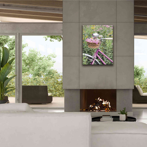 Image of 'Pink Garden Bike' by Lori Deiter, Canvas Wall Art,26 x 34