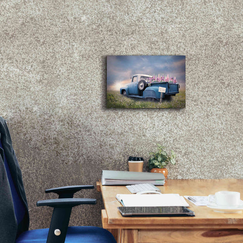 Image of 'Blue Ford with Foxglove Flowers' by Lori Deiter, Canvas Wall Art,18 x 12