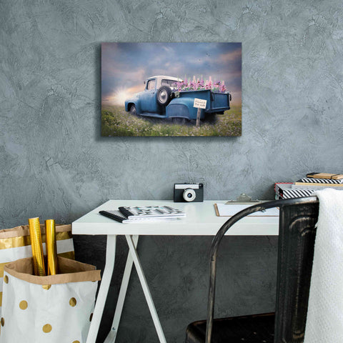 Image of 'Blue Ford with Foxglove Flowers' by Lori Deiter, Canvas Wall Art,18 x 12