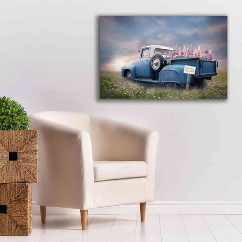 Image of 'Blue Ford with Foxglove Flowers' by Lori Deiter, Canvas Wall Art,40 x 26