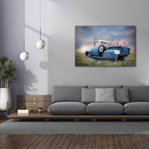 Image of 'Blue Ford with Foxglove Flowers' by Lori Deiter, Canvas Wall Art,60 x 40