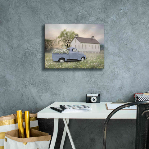 Image of 'Blue Ford at Barn' by Lori Deiter, Canvas Wall Art,16 x 12