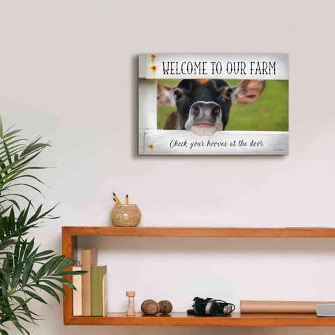 Image of 'Welcome Cow' by Lori Deiter Canvas Wall Art,18 x 12