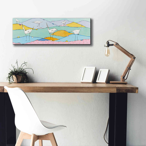 Image of 'Marsh Egrets I Pink Sand' by Phyllis Adams, Canvas Wall Art,36 x 12