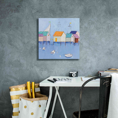 Image of 'Boat House Row Dark Blue Sky' by Phyllis Adams, Canvas Wall Art,18 x 18