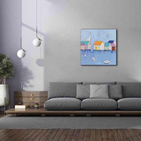 Image of 'Boat House Row Dark Blue Sky' by Phyllis Adams, Canvas Wall Art,37 x 37