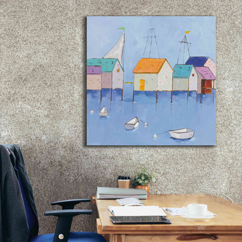 Image of 'Boat House Row Dark Blue Sky' by Phyllis Adams, Canvas Wall Art,37 x 37