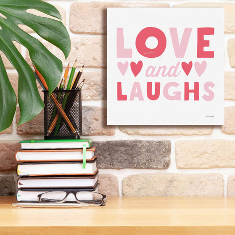 Image of 'Love and Laughs Pink' by Ann Kelle Designs, Canvas Wall Art,12 x 12